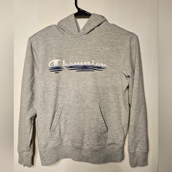 Champion Other - Boys Champion hooded sweatshirt gray with blue and white logo size Med